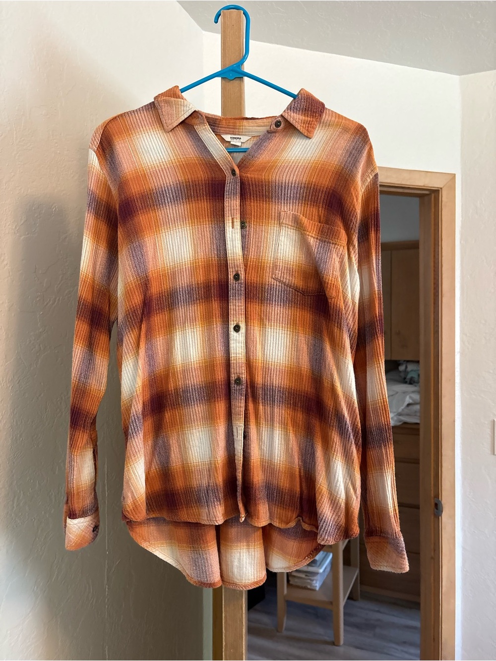 Sonoma Orange and Burgundy Plaid Button-Down Shirt